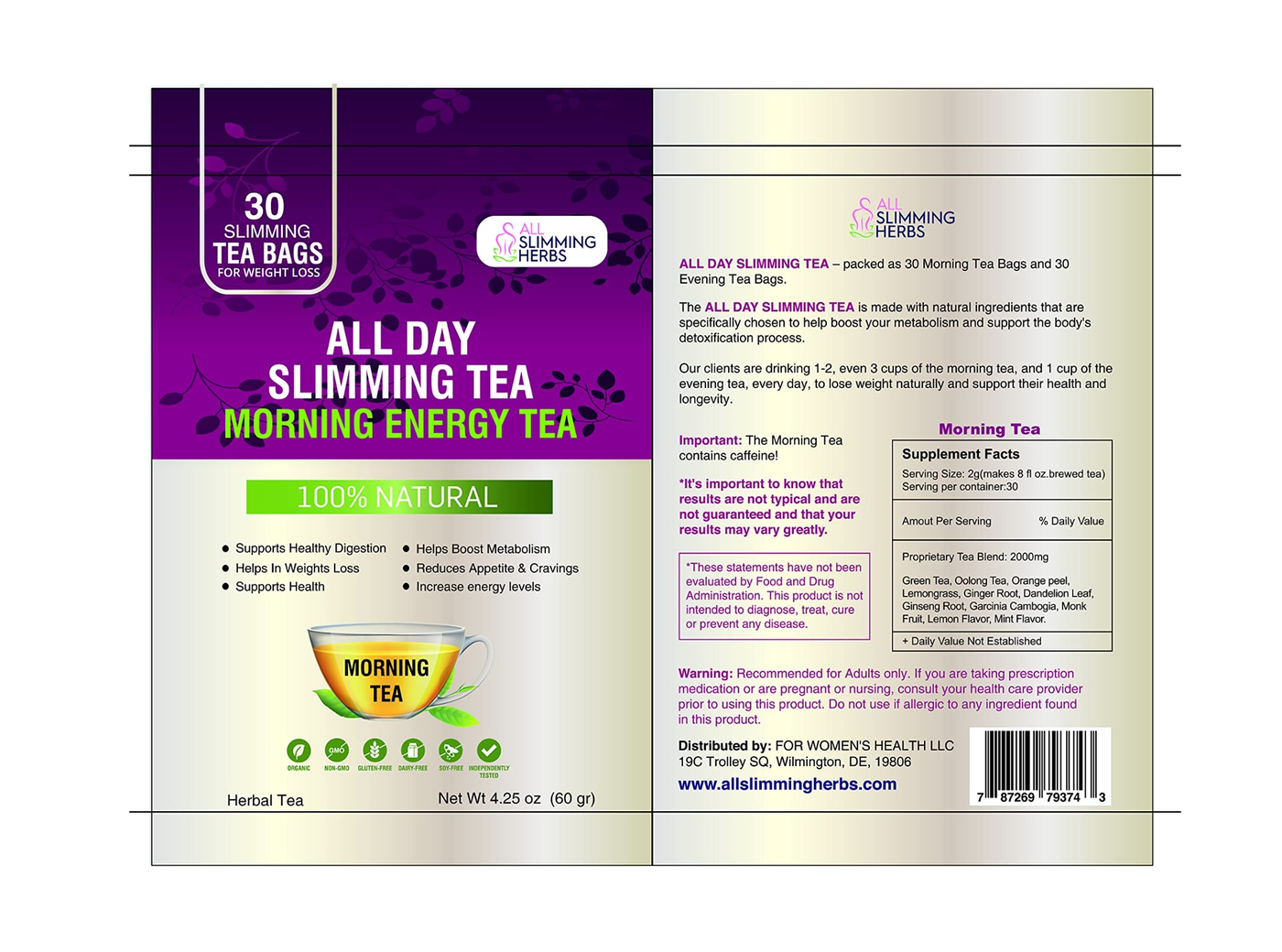 All Day Slimming Tea supplied label information