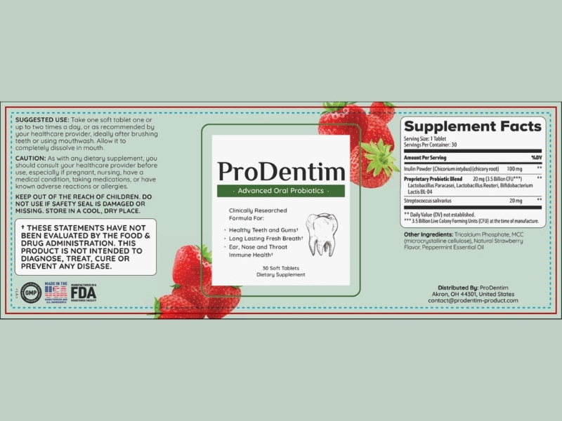 ProDentim supplied label information